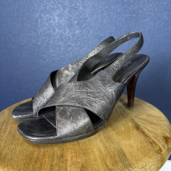 Donald J. Pliner Dark Silver Slingback Heels with Crisscross Straps, Size 11 - Picture 1 of 8